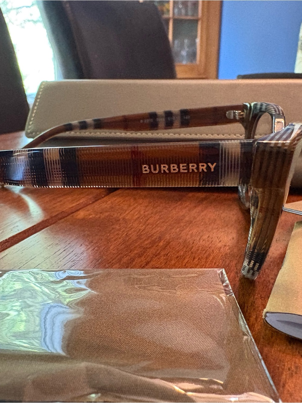 Burberry Women’s Plaid Optical Glasses with Case - Brown - Picture 3 of 4